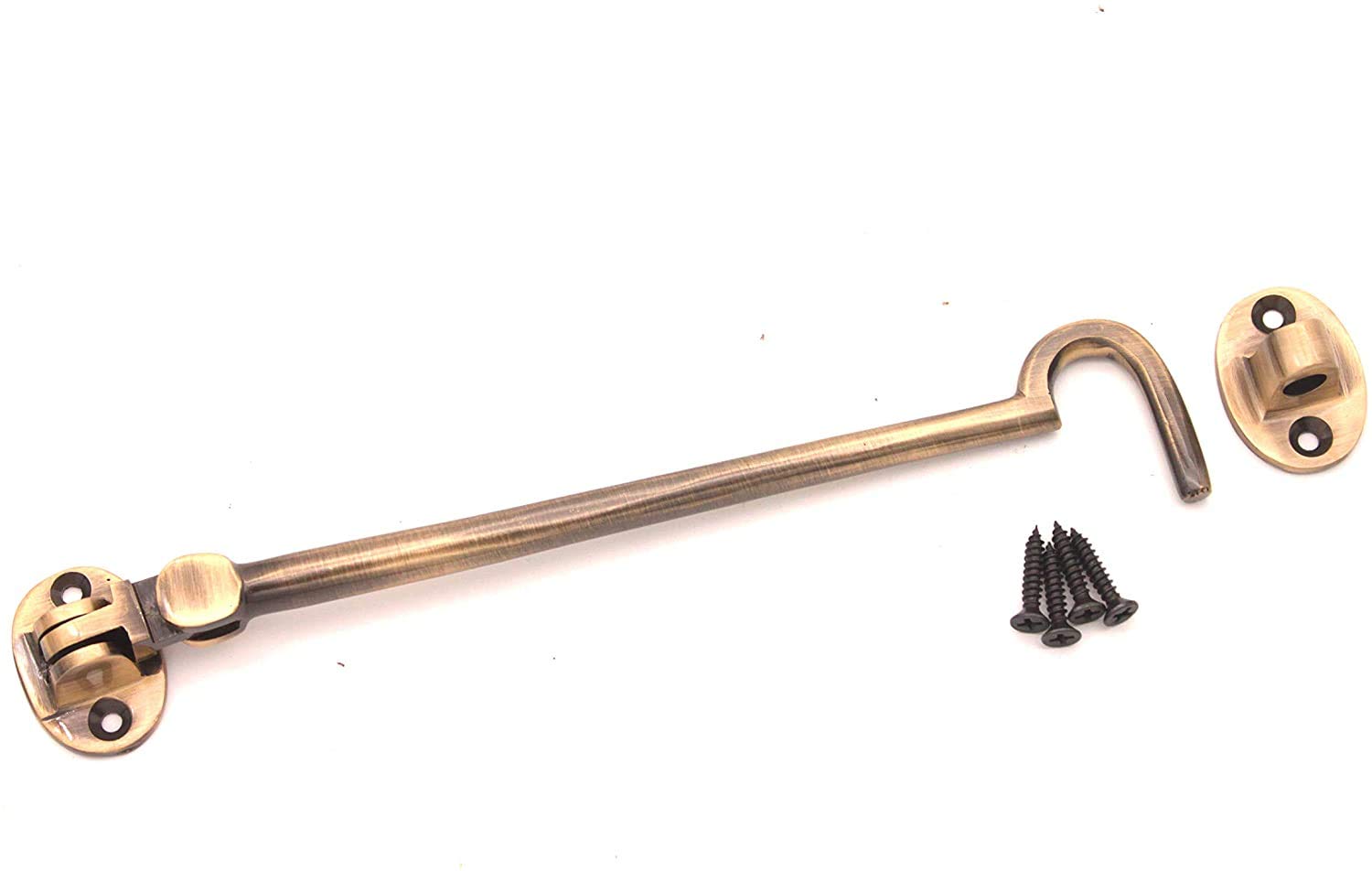 Infinity Decor Heavy Duty Antique Brass 8" (200mm) Cabin Hook & Eye Silent Catch Door Latch Lock for Gate Shed Patio Window Garden Gate