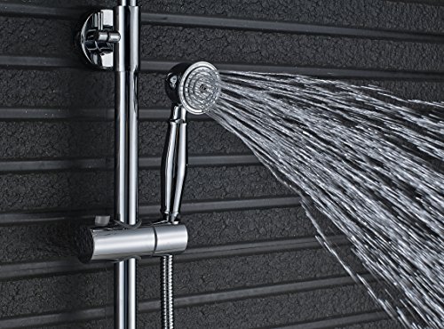 Rozin Chrome Bathroom 8" Round Rainfall Shower Faucet Set Tub Mixer Spout Tap with Hand Spray