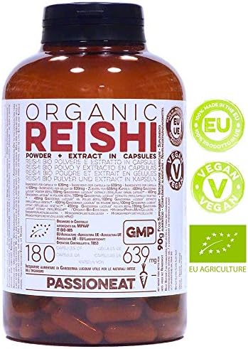 Organic European Reishi Ganoderma lucidum - Powder and Extract - 180 Vega 639mg Capsules