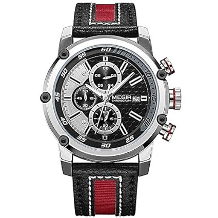 Gmarks Megir Elegant Design Analog Chronograph Sports Series Genuine Leather Strap Watch -2079
