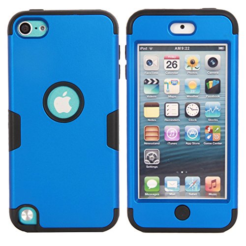 E LV Hybrid Armor Protection Defender Case Cover for Apple ipod Touch 5 iTouch 5 with 1 Stylus and 1 Microfiber Cleaning Cloth (DARK BLUE, BLACK)