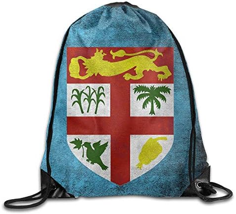 Fiji Flag Gym Beam Port Drawstring Shoulder Travel Canvas Backpack Bag