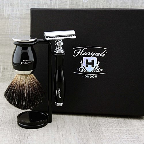 Pure Black Badger Brush,Safety Razor with Dual Stand