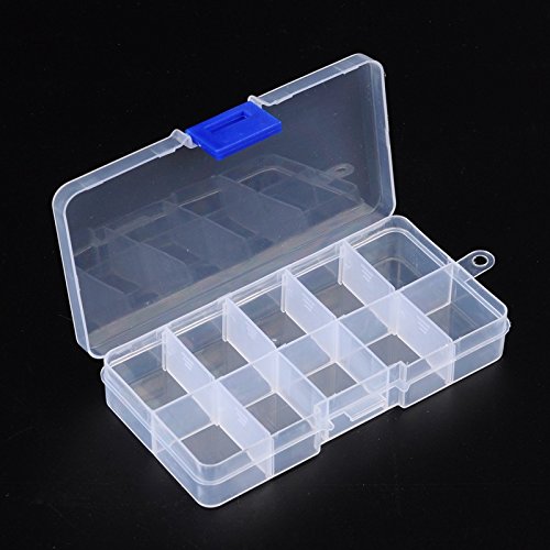 Pandahall 15 Units 10 Compartment Organiser Storage Plastic Box, for Loom Bands Craft or Nail Art Beads, 7x13x2.3cm
