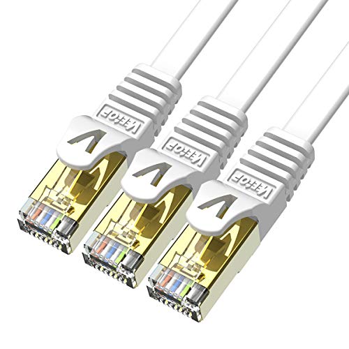 Veetop 2m x 3 Stück Lan Kabel Cat 7 Netzwerkkabel Patchkabel für 10 Gigabit Ethernet, Flexibel und Robust mit vergoldetem RJ45. Weiß