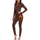 VUTRU Long Sleeve Jumpsuit for Women One Piece Fleece Romper Zip Front Workout Bodycon Full Body Yoga Jumpsuits