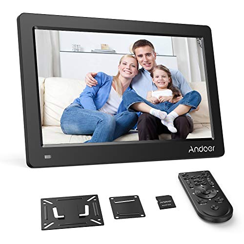 Andoer Digital Photo Picture Frame 13″ FHD 1920X1080 IPS Screen Support Calendar/Clock/MP3/Photos/1080P Video Player with VESA Wall Mounting Bracket, 8GB Memory Card, Remote Control (Black)