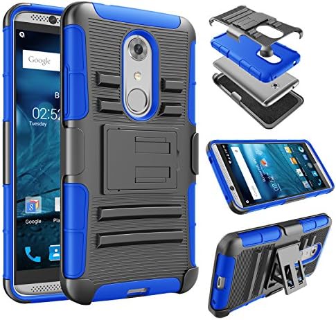 ZTE Axon 7 Case, Tinysaturn(TM) [Ystorm Series] Shock Absorbing Belt Clip Holster Kickstand Slim Hard Shell Rubber Full Protection Cover Case Cover Case For ZTE Axon 7 (2016 Released) [Blue / Black]