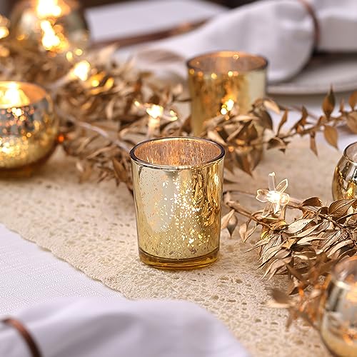 LETINE Gold Votive Candle Holders Set of 36 Speckled Mercury Gold