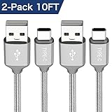 USB Type C Cable (2-Pack 10FT),OneKer USB C to USB A Charger Nylon Braided Fast Charging Cord for Samsung Galaxy Note 8 S9 S8 Plus,LG G5 G6 V20 30,Google pixel 2 xl, Nexus 5X/6P,HTC U11+,OnePlus(Grey)