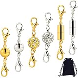Frienda 12 Pieces Magnetic Lobster Clasps for Necklace Bracelet Jewelry Making, Rhinestone Ball Style, Cylindrical and Ball Tone Lobster Clasp (Silver and Gold)