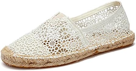 POUGNY Women's Lace Casual Breathable bobs Flats shoes-WHITE39