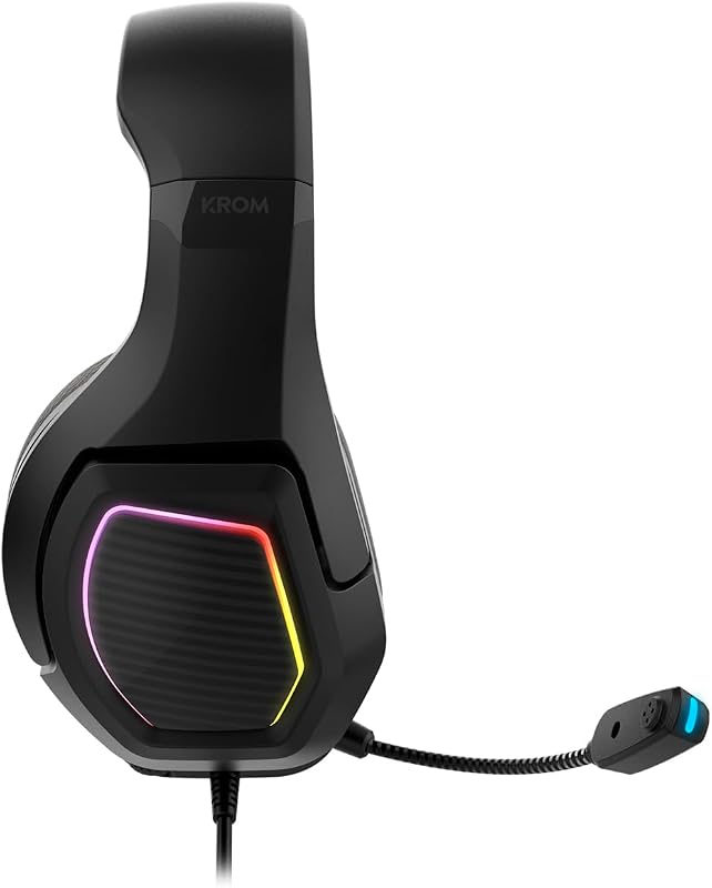 Krom kopa 7.1 - fones de ouvido de 50 mm com som virtual 7.1, iluminação rgb rainbow, controle de volume e microfone integrado, faixa de cabeça ajustável e leve, conexão usb, preto — foto 3 de 5