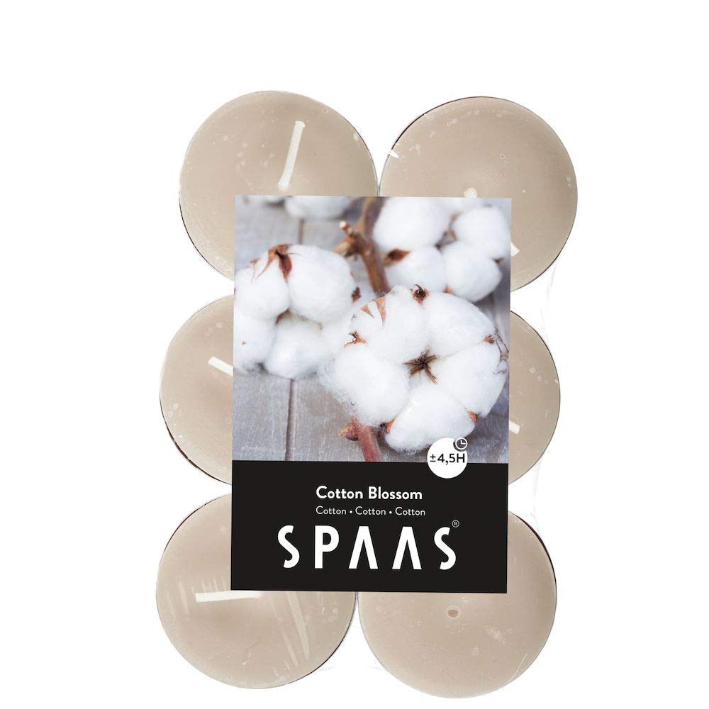 Spaas 10 x 12 Scented Tealights in Flatpacks, ± 4.5 Hours, Cotton Blossom