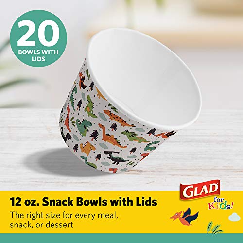 Glad for Kids Dinosaur Paper Snack Bowls with Lids Disposable Snack