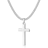 LUXEJEW Cross Necklace for Men Boys - Silver/Gold/Black Stainless Steel Cross Pendant Necklace Cuban Link Chain 16-24 Inches