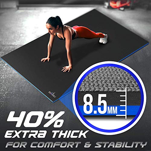 Sensu Large Exercise Mat 6’ x 4’ x 8.5mm Extra Thick Workout Mats for