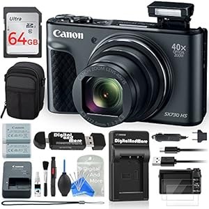 Canon PowerShot SX730 ALL YOU NEED Digital Camera BUNDLE w/ 64GB Memory + Card Reader + Camera Case + Extra Travel Charger + Extra Battery + Screen Protectors + DigitalAndMore Cleaning Solution (64GB)