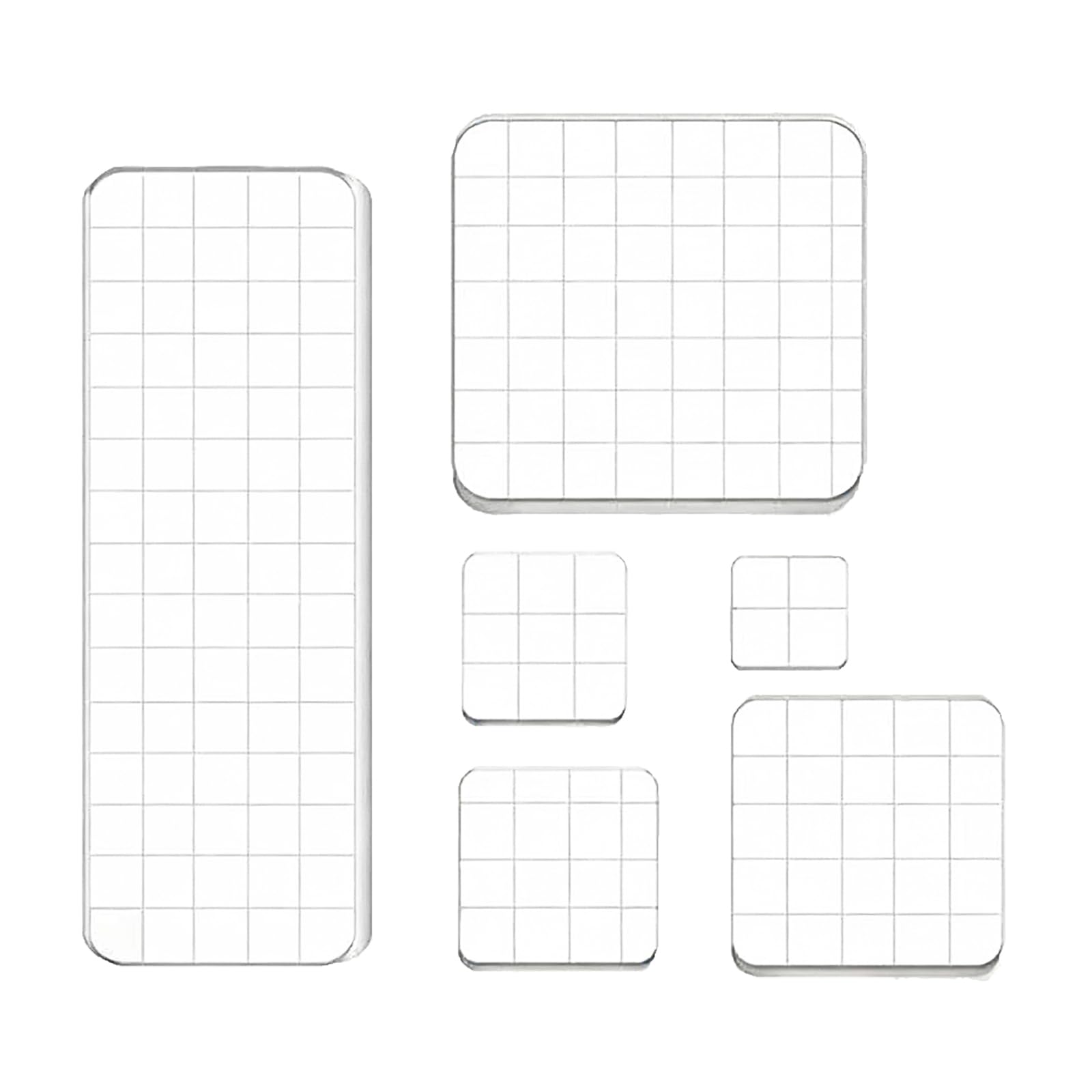6 Pcs Acrylic Stamp Block Clear Stamping Blocks Tools with Grid Lines for DIY Scrapbooking Crafts Card Making Assorted Sizes