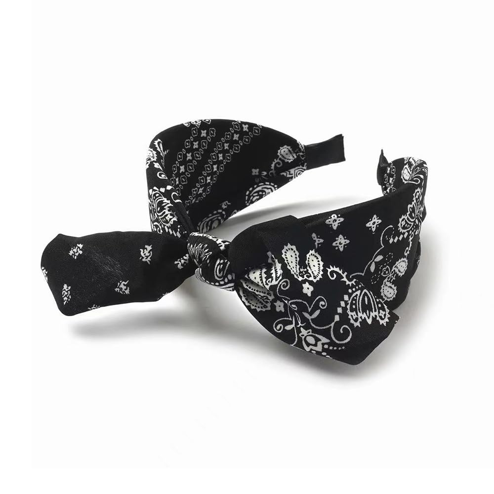 Black Rabbit Ears Bow Headband for Women and Girls - Spa Bandana Boho Halloween Hair Accessories
