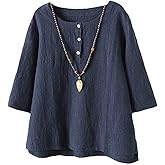 FTCayanz Women's Linen Tops Shirts Summer Casual Jacquard Tunic Blouse