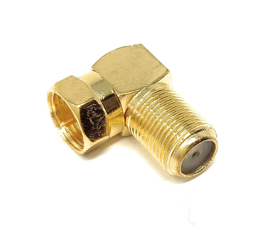 DRUT 1pcs F Type Male to Female Socket Right Angle Coupler Satellite Cable Adapter (Gold)