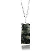 CRYSTALIS Natural Raw Astrophyllite Pendant Necklace, High Grade Flat Bar Rough Crystal, Chakra Healing Stone, Gift Giving Women Jewelry, Dainty 925 Sterling Silver Chain 18 inch