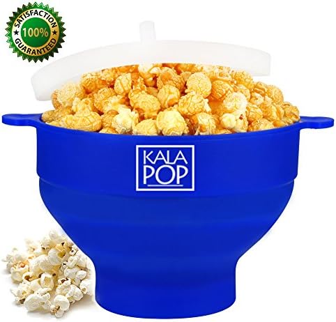 KALAPOP Microwave Silicone Popcorn Popper Bowl, Popcorn Maker for Home, Collapsible Hot Air Popcorn Maker with Lid, Free of PVC &amp; BPA (Blue)