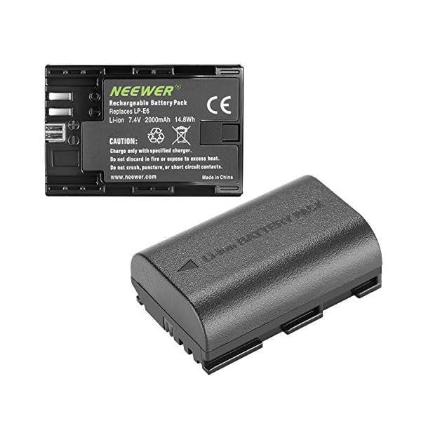 Neewer LP-E6 LP-E6N Kamera Ersatzakku für Canon, 2-Pack 2000mAh Batterie Ladegerät Set für EOS 7D Mark II/5D Mark IV/5D Mark III/70D/5DS/5DS R/5D Mark II/6D/7D/80D/60D usw. (Schwarz) – Bild 7
