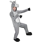 LPLKON Donkey Costume Adult Hooded Gray Animal Jumpsuit - Onesie Pajamas for Halloween Party