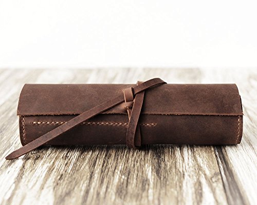 Personalized Leather Pencil Case Roll, Pen Case, Tool Roll, Makeup Brush Holder, Art Wrap, Makeup bag, Pencil Organizer, Dopp kit, Vintage, Distressed Brown
