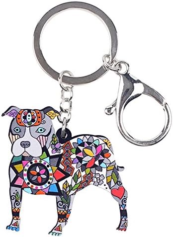 Pit Bull Dog Key Chain Key Ring Pom Gift Women Girl Bag Pendant Charm Fashion (Gray)
