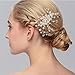 BriLove Wedding Bridal Hair Comb Accessories with Ivory Color Simulated Pearl Crystal Floral DIY Handmade Bendable Filigree Bead for Women Clear Silver Tone.