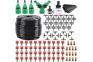 ABAKUKU Drip Irrigation System, 164FT Garden Irrigation System 1/4, Blank Distribution Tubing Watering Drip Kit Automatic Irrigation Equipment for Garden Greenhouse, Flower Bed,Patio,Lawn