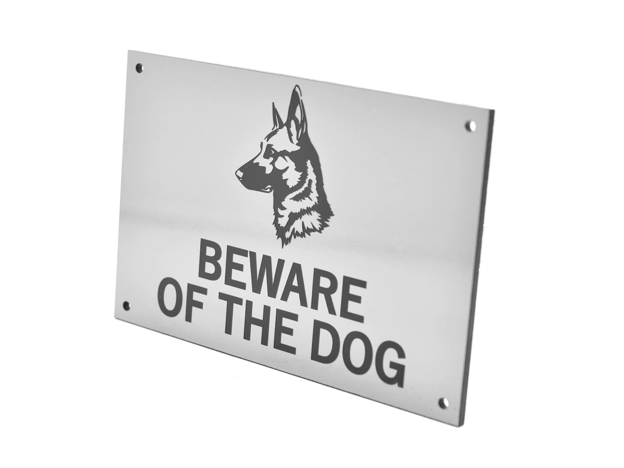 Beware of the Dog (German Shepherd) - Easy to See Warning, Indoor/Outdoor Notice, Deterrent Sign (Silver)
