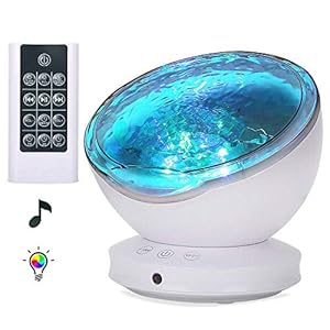 [Upgraded]Ocean Projector Lamp Night Light+Remote Control+Timer, Bedside Child Lights Baby Gifts with 8 Color Modes+6 Music Sounds+Angle Adjustment for Party Decoration
