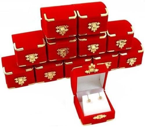 GHP Set of 12 Red Velvet 2 1/8"x2 1/8"x1 3/4" Earring Boxes w Brass Corners