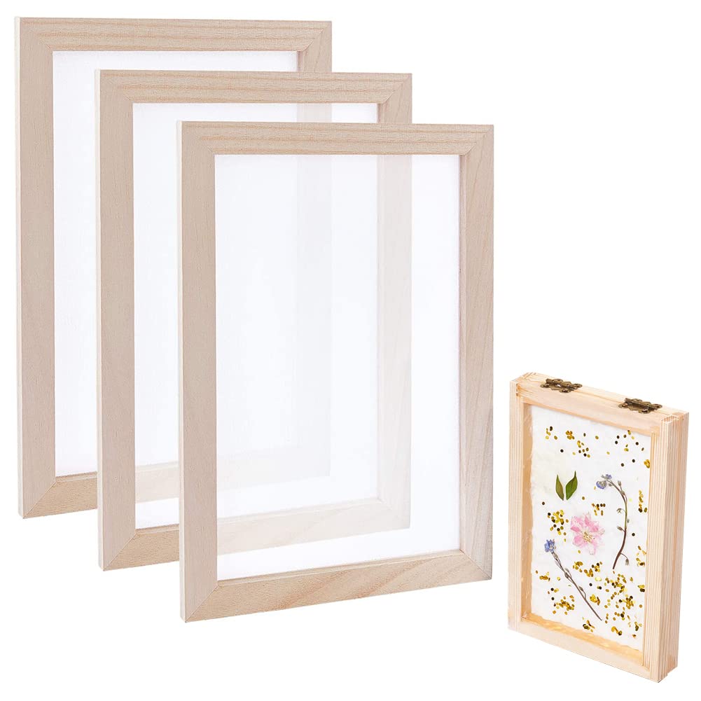 SUPERFINDINGS 3Pcs Wood Paper Making Frame 30x20cm Paper Making Screen Kit Burly Wood Ancient Rectangle Paper Making Moulds Frame for DIY Paper Craft Handmade