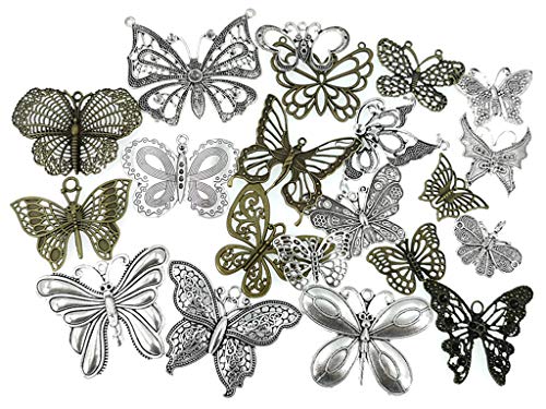 Kinteshun Assorted Butterfly Charm Pendant Connector for DIY Jewelry Making Findings(21pcs,Big Size)