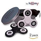 [2-Pack] HOT Premium Fidget Tri Spinner Pocket Toy with High Speed Ceramic Bearings Si3N4 Long Spin. Best Hand Stress Reduce Adult Concentration, Black White series, 2 Pouches, Metal Gift Box by Homy