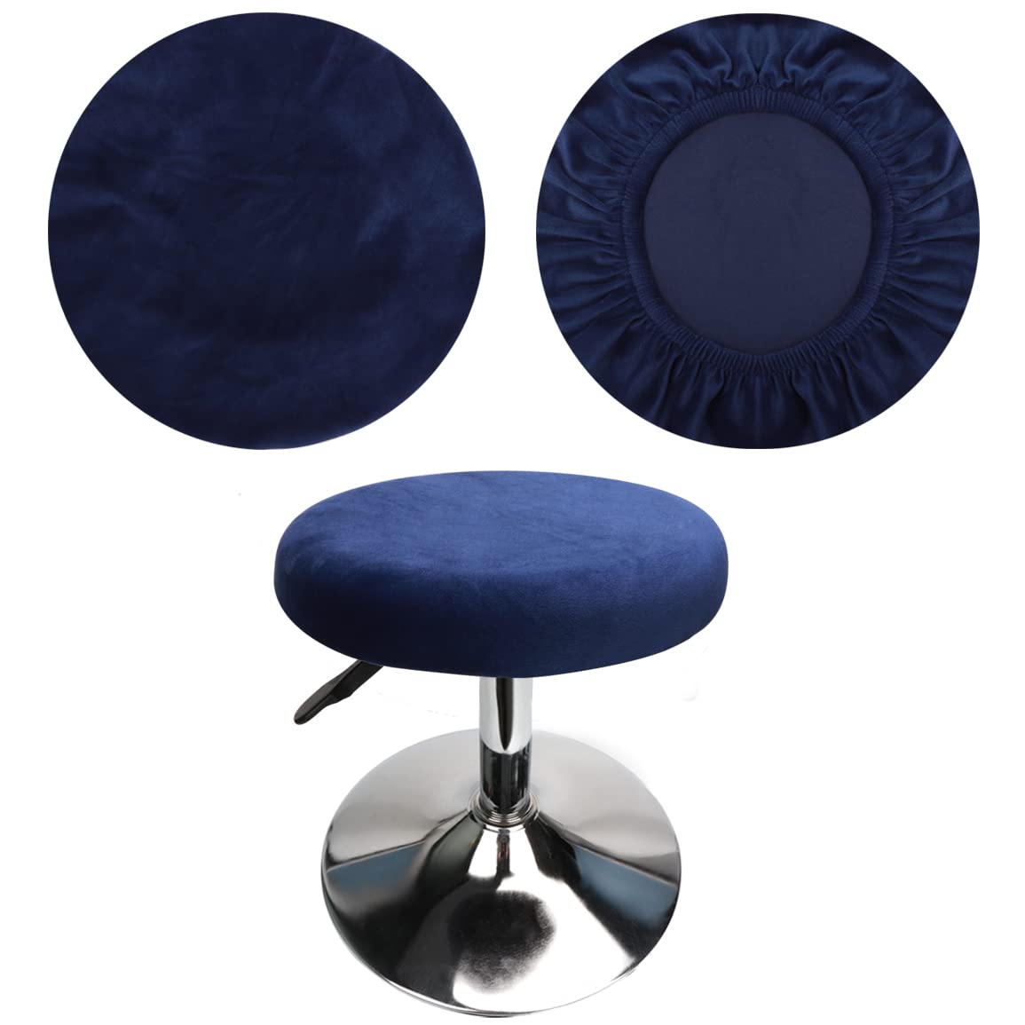 HuaLiSiJi Stool Covers Round 12"-16"/30-40cm Bar Stool Covers Velvet Round, Fabric is Soft and plush Washable Easy Care and Durable (Navy Blue) โ image 1