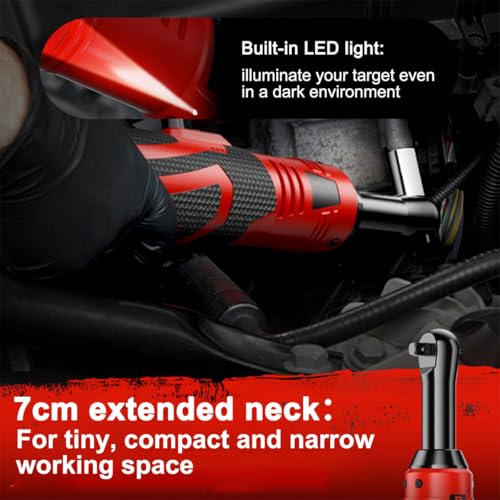 Cordless Ratchet Wrench 3/8” Drive 18V Reversible Air Ratchet Wrench 40Ft-lbs 450RPM Variable Speed LED Light Handheld Electric Impact Extended Wrench Tool 2 Battery 7 Socket for Auto Woodwork Machine