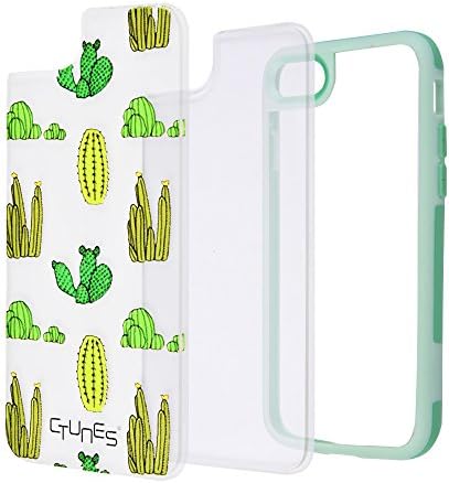 Apple iPhone 8/7 Case,CTUNES Ultra Thin Interchangeable 2 in 1 Bumper Case Soft TPU Bumper Hard PC Back Plate Shock Resistant Protection Bumper Case for iPhone 8/7-Green Frame04 Cactus