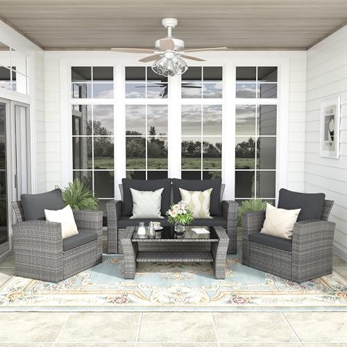 FansaFurn 4-Piece Outdoor Patio Furniture Set, All Weather Wicker Rattan Sectio…