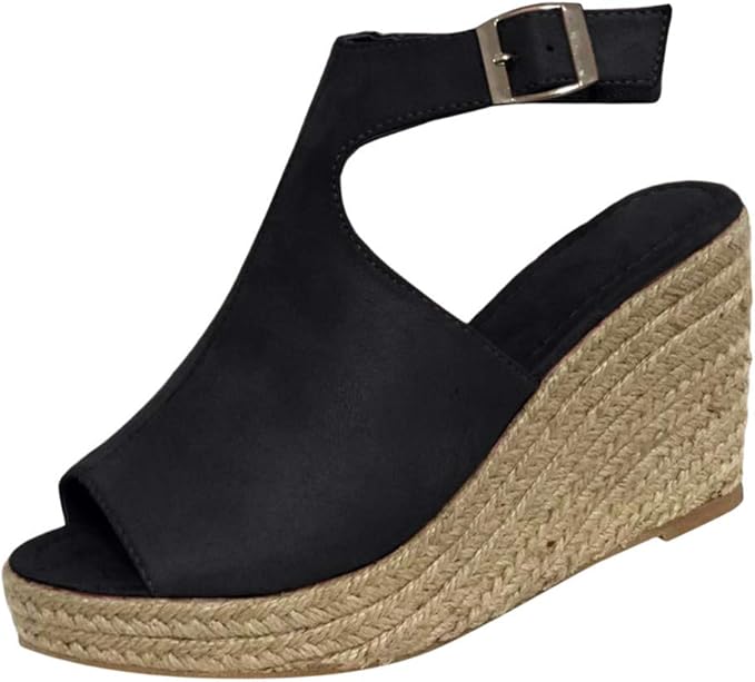 Amazon.com: Sandals Women's Espadrille Wedges Shoes Peep Toe PU Belt Buckle Blocking Adjustable 