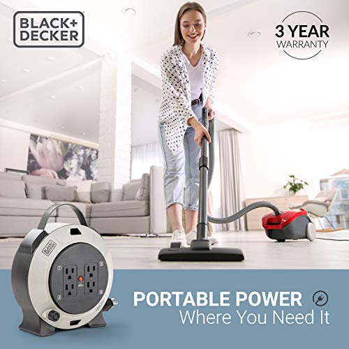 BLACK+DECKER Retractable Extension Cord Reel 20 Ft. With 4 Outlets