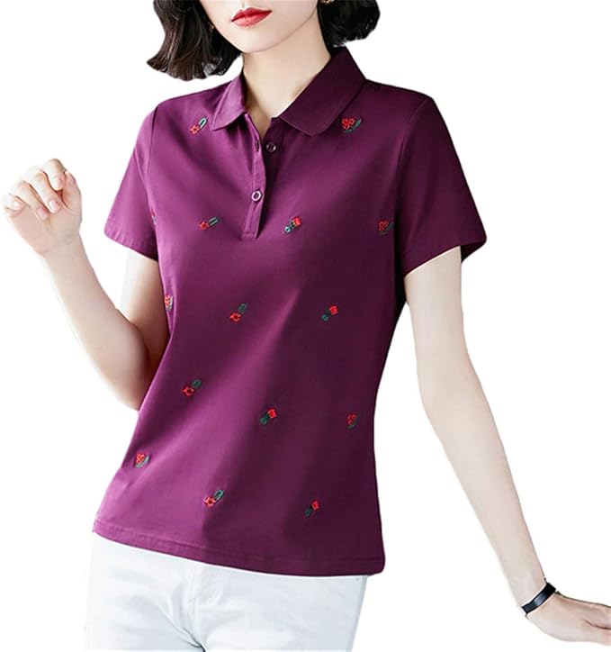 Amazon Ininuk ポロシャツ レディース 短袖 折り襟 シャツ 夏 トップス 細身 可愛い コットン クール エレガント 大きいサイズ スポーツ ゴルフウェア カジュアル ファッション オシャレ 吸汗速乾 通気 通勤 ｍ ４ｘｌ ゴルフシャツ 通販