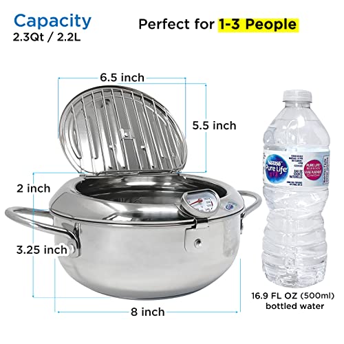 KOMONG Deep Fryer Pot (°F), Japanese Tempura Small Deep Frying Pot with