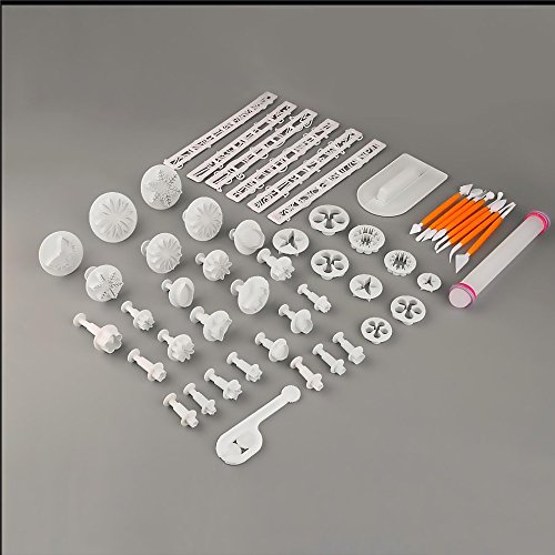 Sky Fish Fondant Cutters Tools Plastic Plunger Cutters Cake Cutter Fondant Molds Sugarcraft Cake Decorating Tool Set with Rolling Pin Smoother Embosser Moulds 37 Pieces - Thumbnail 5