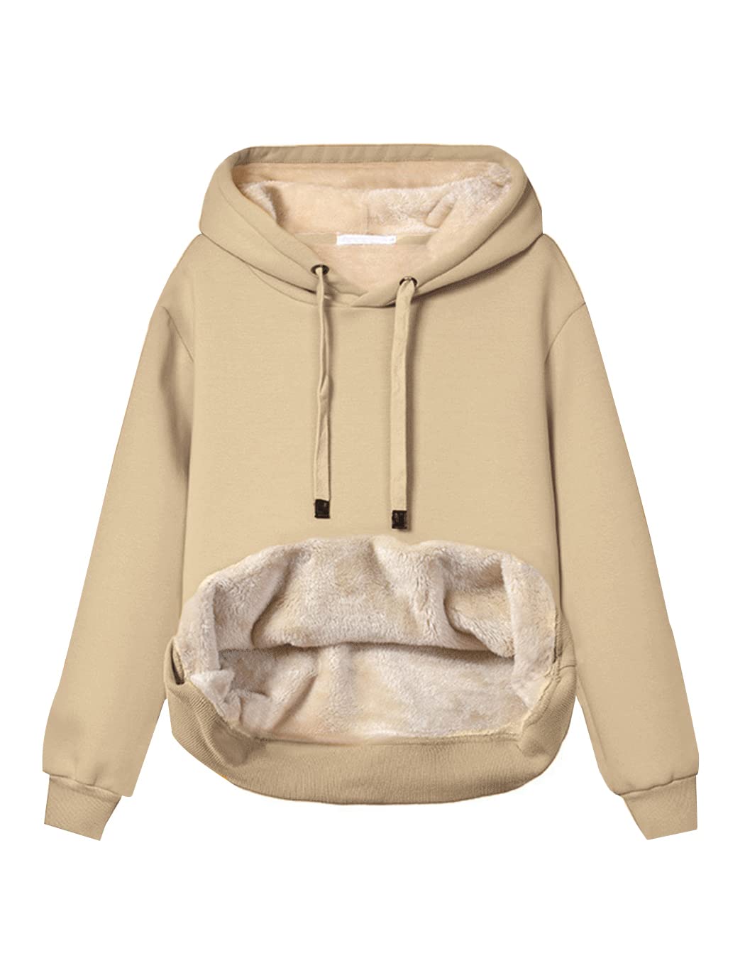 Haellun Womens Casual Winter Warm Fleece Sherpa Lined Pullover Hooded Sweatshirt(Khaki,L) Image